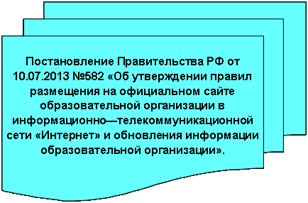 Блок-схема: несколько документов: Постановление Правительства РФ от 10.07.2013 №582 «Об утверждении правил размещения на официальном сайте образовательной организации в информационно—телекоммуникационной сети «Интернет» и обновления информации образовательной организации».